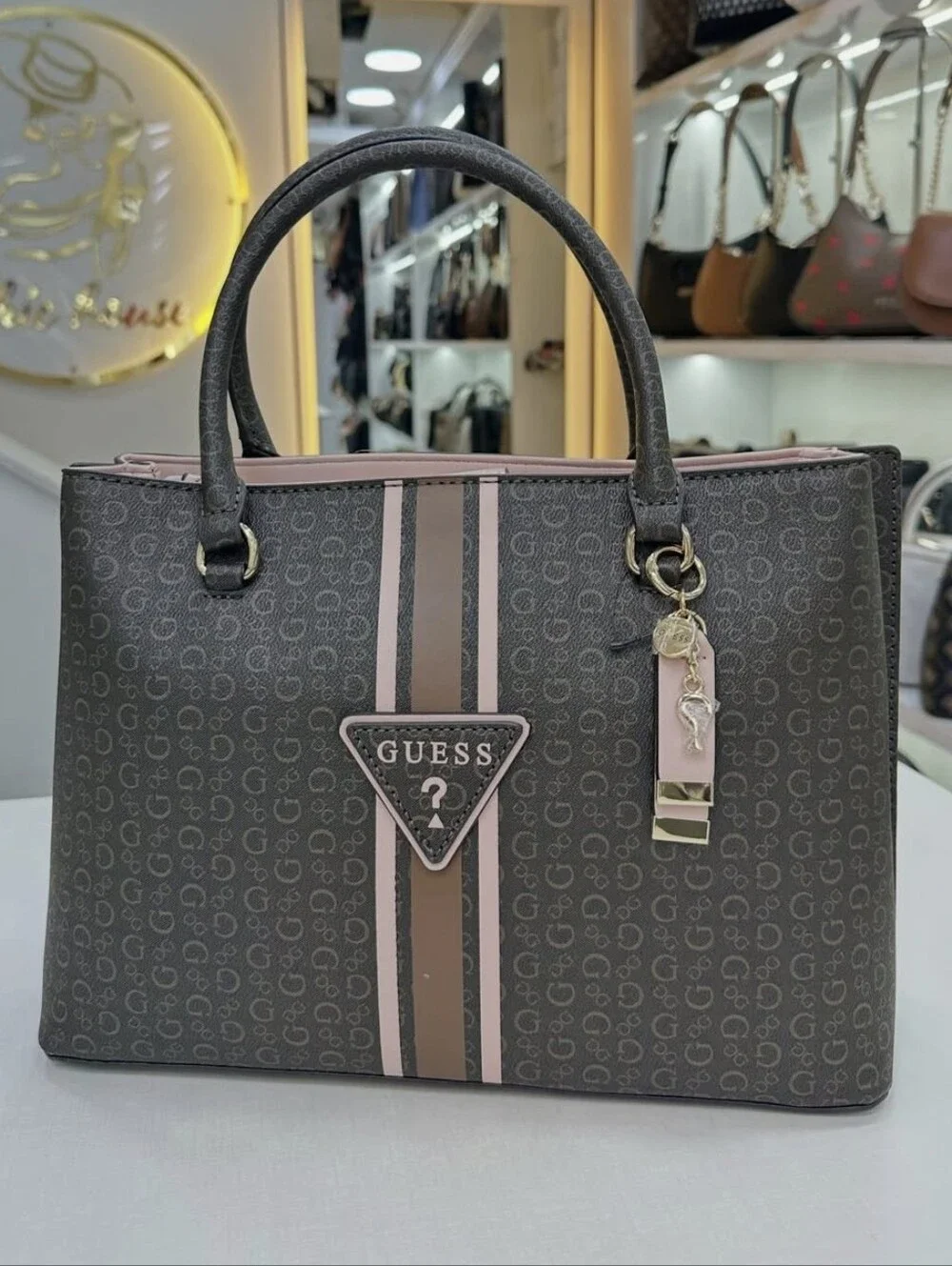 GUESS Brown Monogram Satchel Handbag